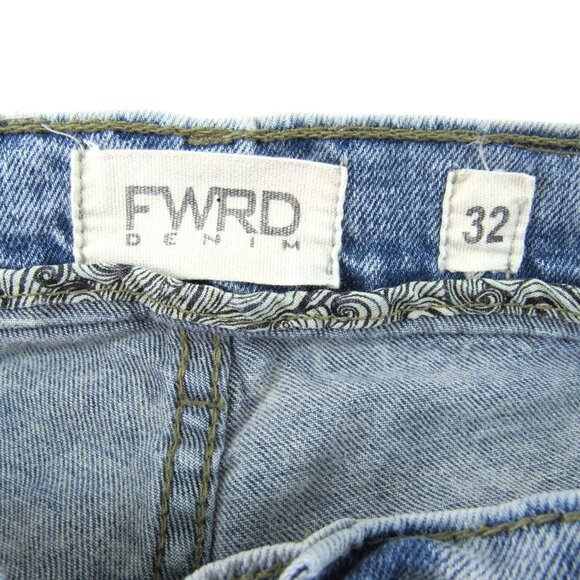 FWRD Denim 32 Men's Distressed Patchwork Factory Faded  11" Inseam Jean Shorts - Picture 9 of 9